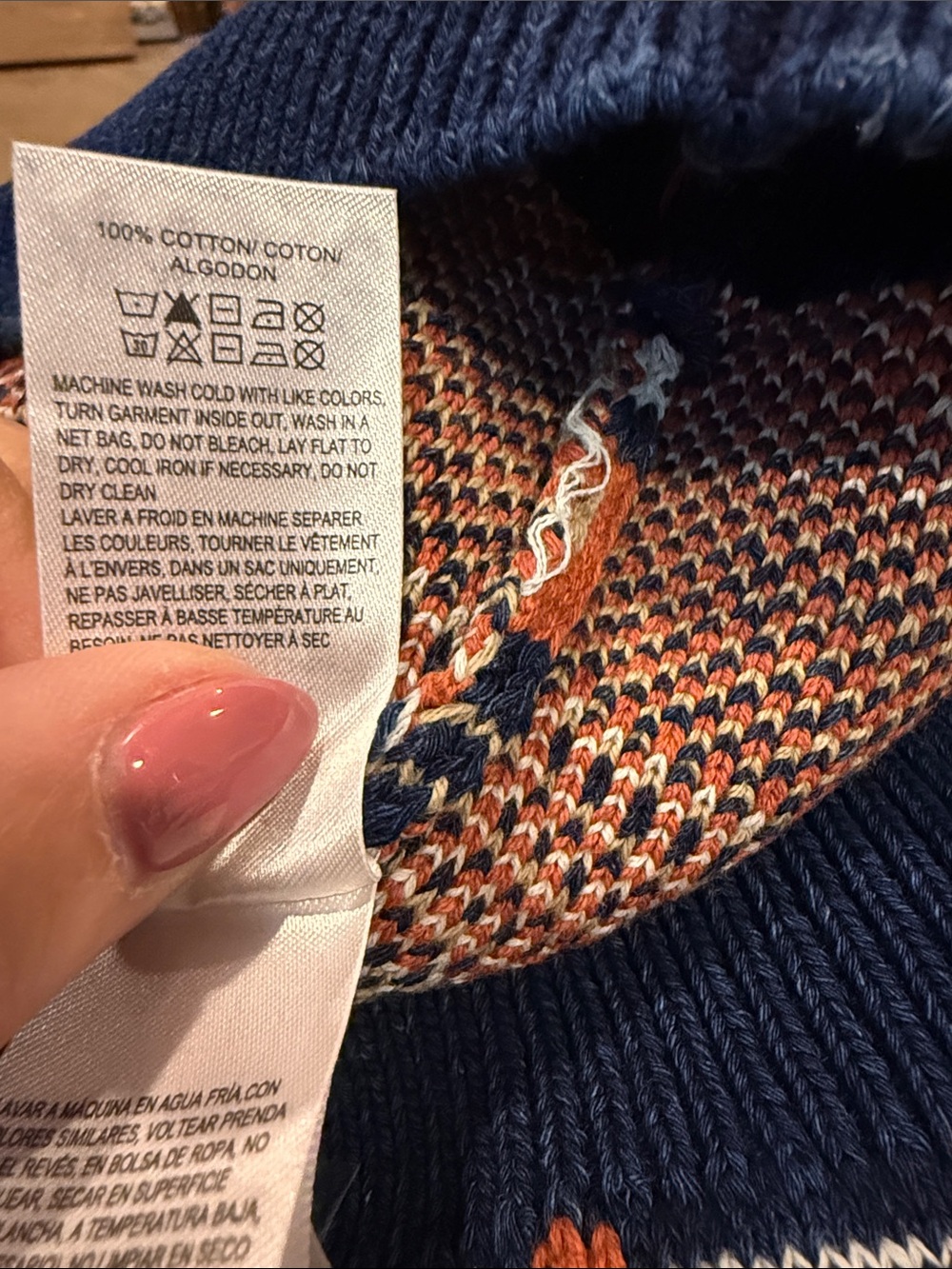Lucky Brand Navy & Orange Aztec Shawl Collar Cardigan - Picture 3 of 5